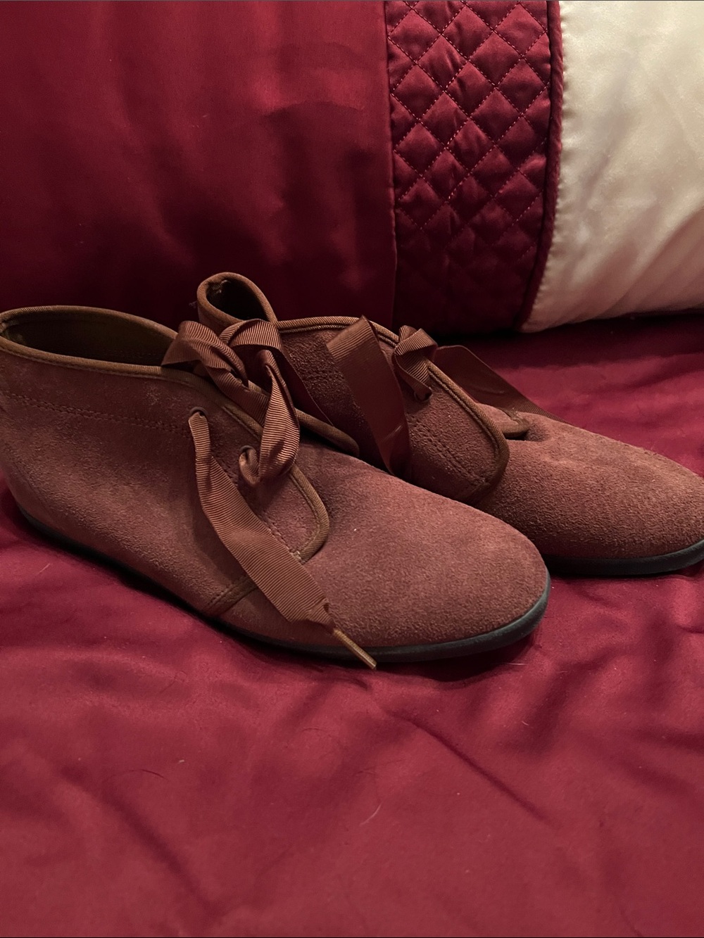 Keds Women's Burgundy Suede Ribbon Lace Flats